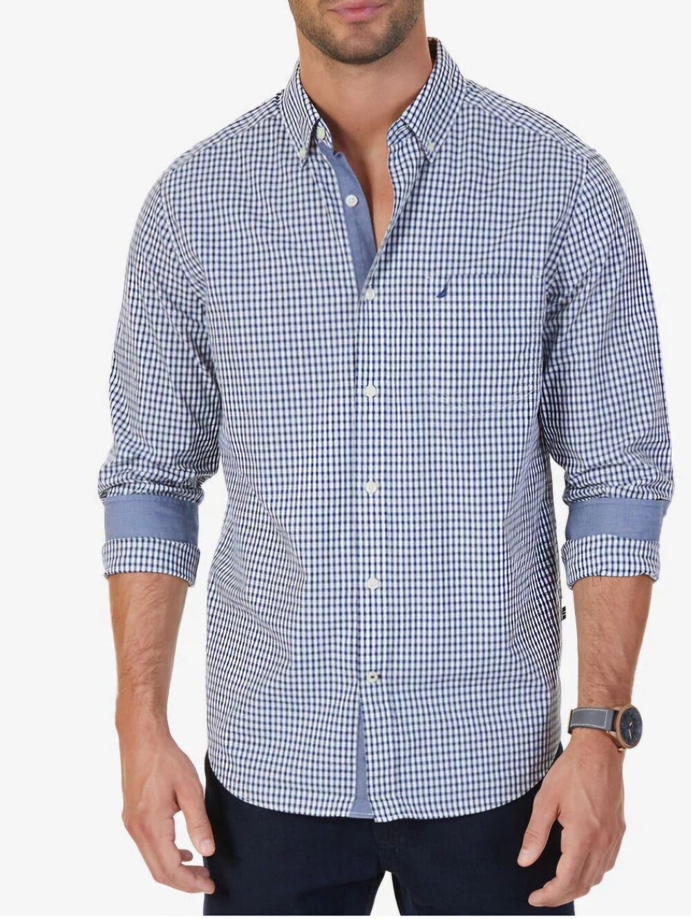 Nautica Mens Navy/White Button Up Shirt